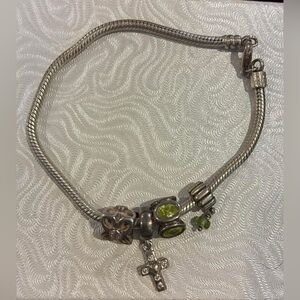 Sterling Silver Charm Bracelet with Green Accents